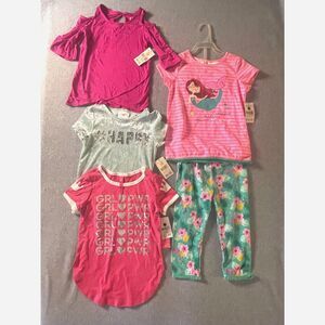 Girls- Size 4 - Clothing Lot NWT 5 Pieces Tops Leggings Mermaid Happy GRL PWR